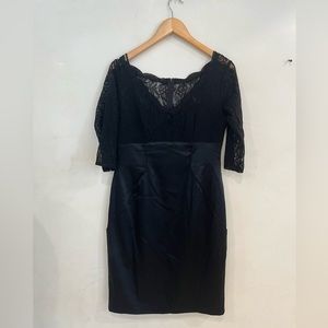 Maggie London Half Lace Satin Midi Black Dress Size 14